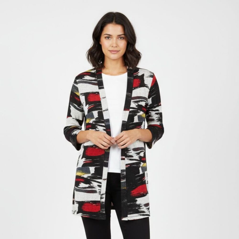 P Luca Milano Graphic Print Open Front Long Cardigan Sweater S